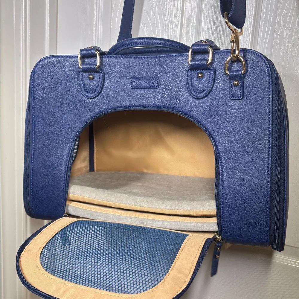 Faux Leather Blue Dog Carrier